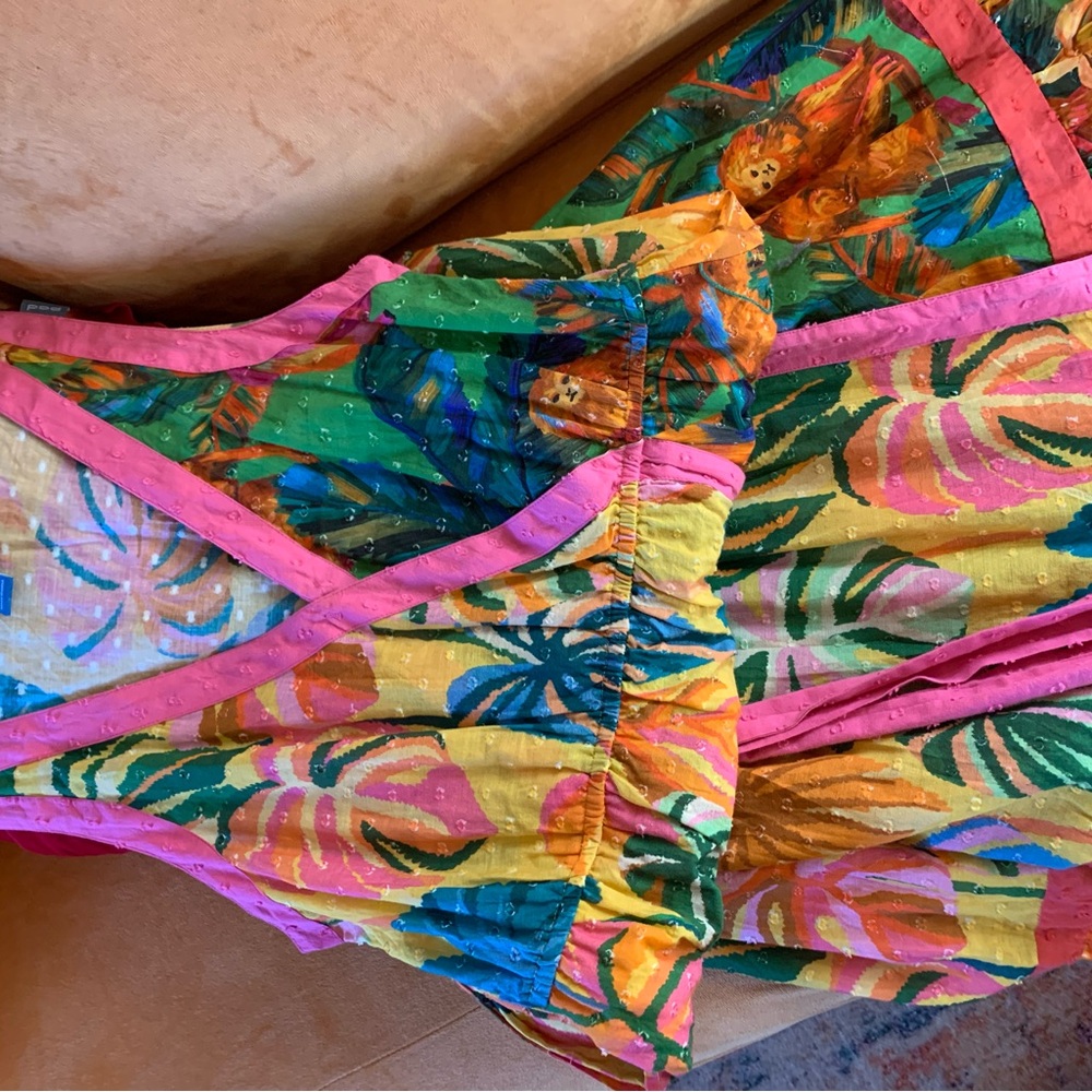 Farm Rio by Anthropologie Palm wrap maxi dress size S. Vibrant colored w belt - Picture 6 of 16